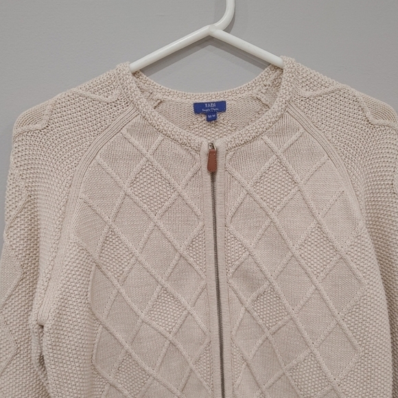 100% Cotton Cable Knit Full Zip Sweater Size M - Picture 4 of 9